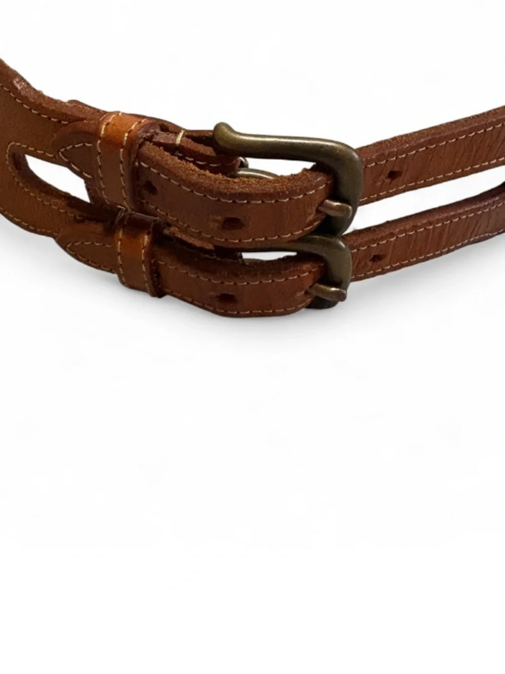 Vintage Banana Republic Woven Cotton and Leather Belt w/Double Brass Buckles